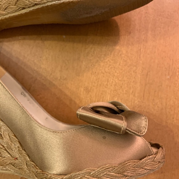 Stuart Weitzman Beige Satin Bow Wedge Espadrille Heels Shoes Bowton Size 6 π€π€ - Picture 9 of 16